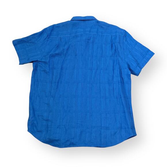 Tommy Bahama Men's XL 100% Linen Short Sleeve Button Shirt Solid Blue Plaid - Picture 5 of 8